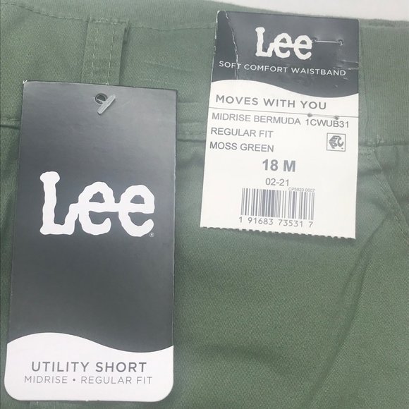 Lee Women's 18M Midrise Bermuda Regular Fit Moss Green Utility Short New - Picture 3 of 12